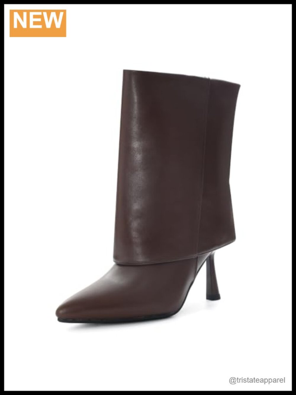 GRACESTRIDE Faux Leather Fold Over Ankle Boots Stiletto Heel